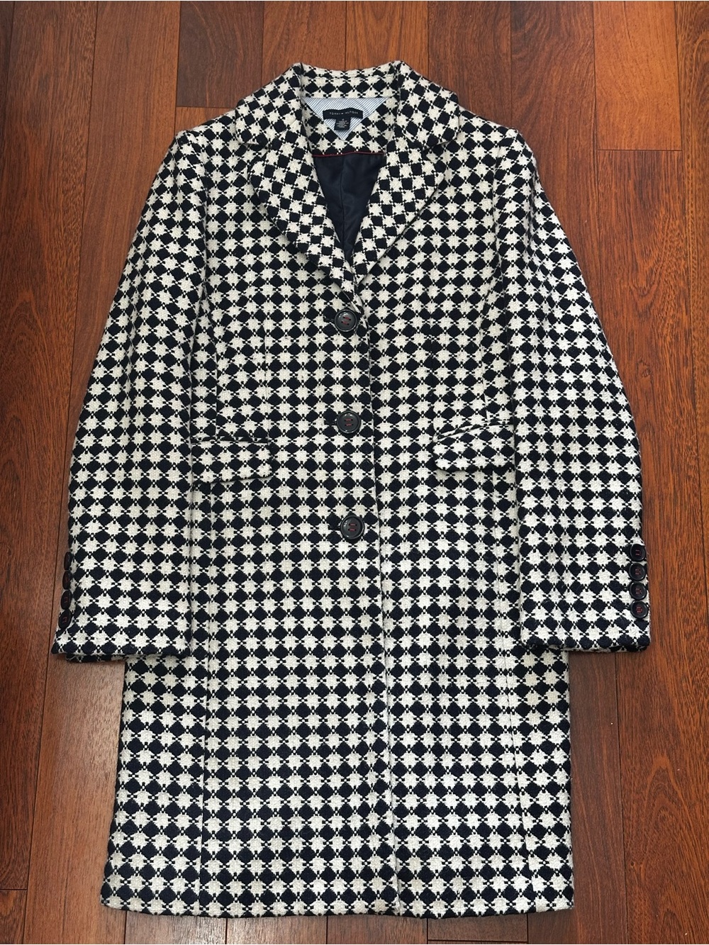 Tommy Hilfiger Black & White Checked Pea Coat